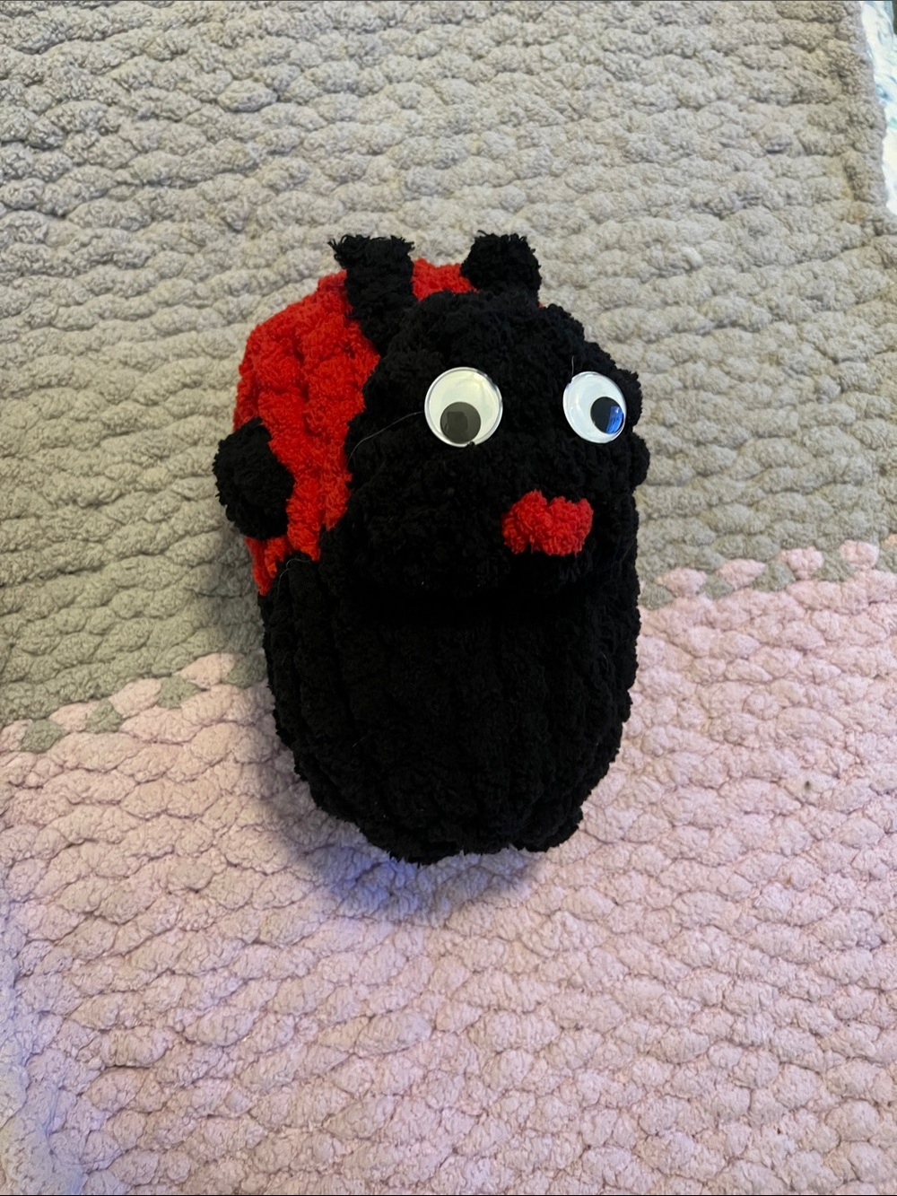 Plush Ladybug Slipper - Black & Red